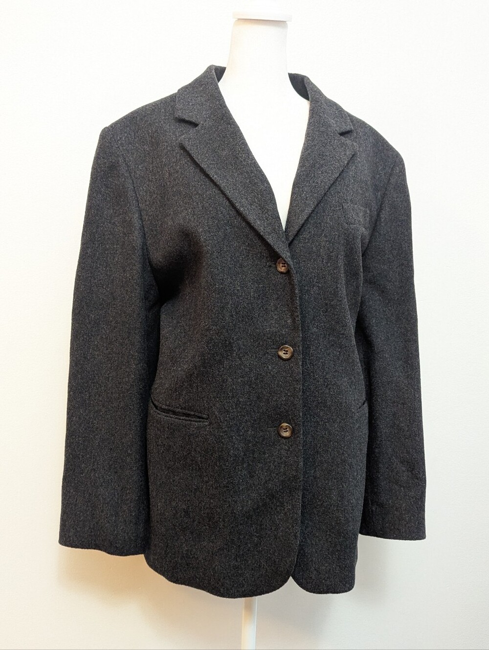 Vintage L.L. Bean Wool Cashmere Blazer in Heathered Dark Gray Academia